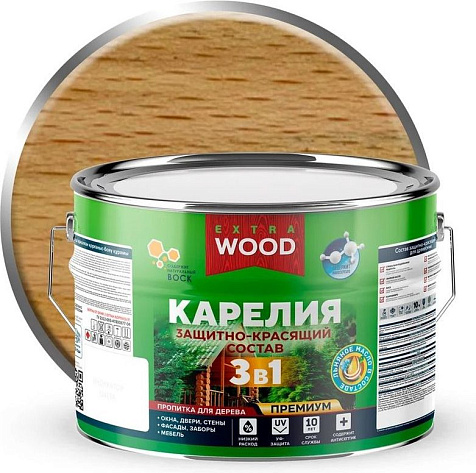 Состав защитно-красящий 3 в1 Карелия Wood Extra, бесцветный, 9 л купить в СОМ